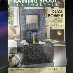 New - Raining Spout LED Relaxation Water Fountain with Authentic River Rocks