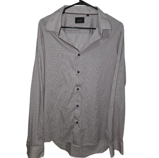 7 Diamonds Mens Dress Button Down Shirt XL Red White Striped Melange Stretch