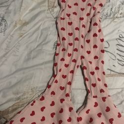 Jessica Simpson Pink Heart Print Jumpsuit Size 3T