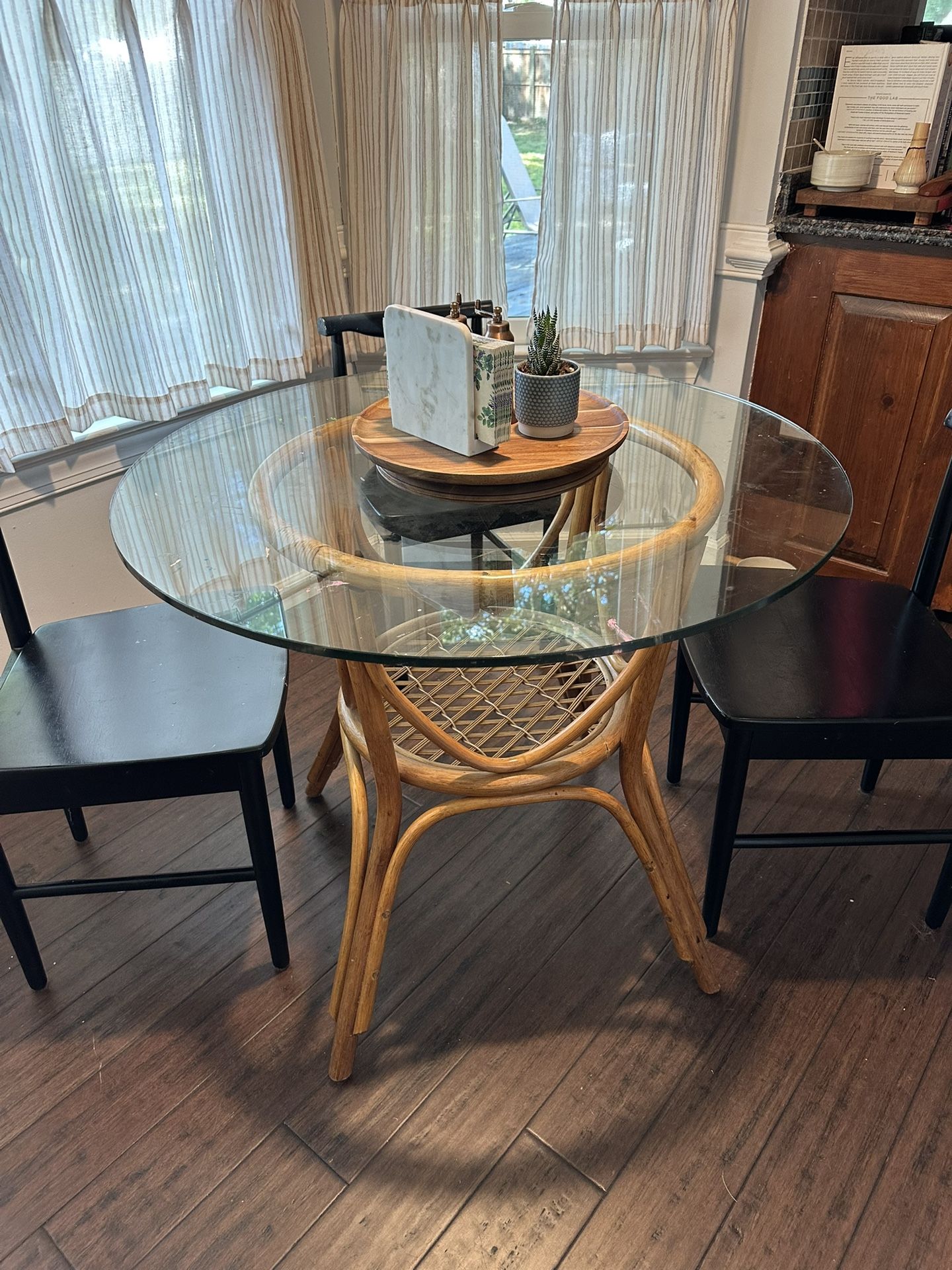 Cane/rattan kitchen Table with glass Top