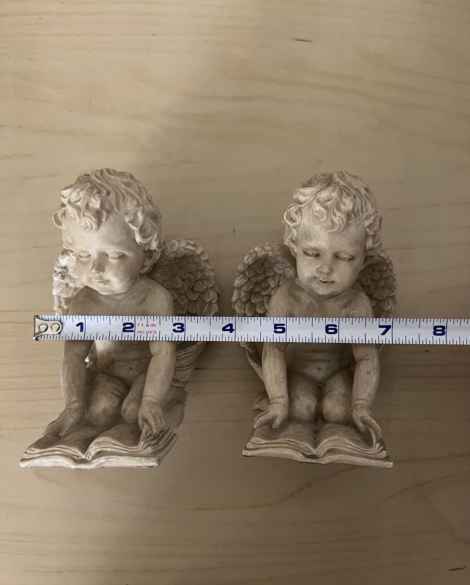 Set of 2 Vintage Angel Figurines – Reading Cherubs with Wings