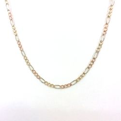 14K Tricolor Gold Solid Figaro Necklace | 20 Inches, 3.3mm, 7.60 grams