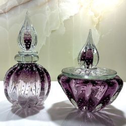 Murano Glass Vanity Powder Jar & Perfume Bottle