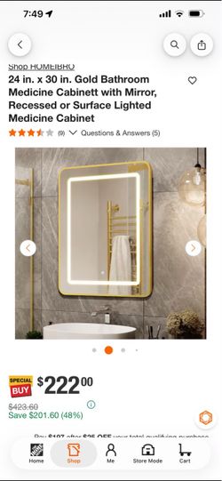 HOMEIBRO 24x30 Gold Lighted Bathroom Medicine Cabinet