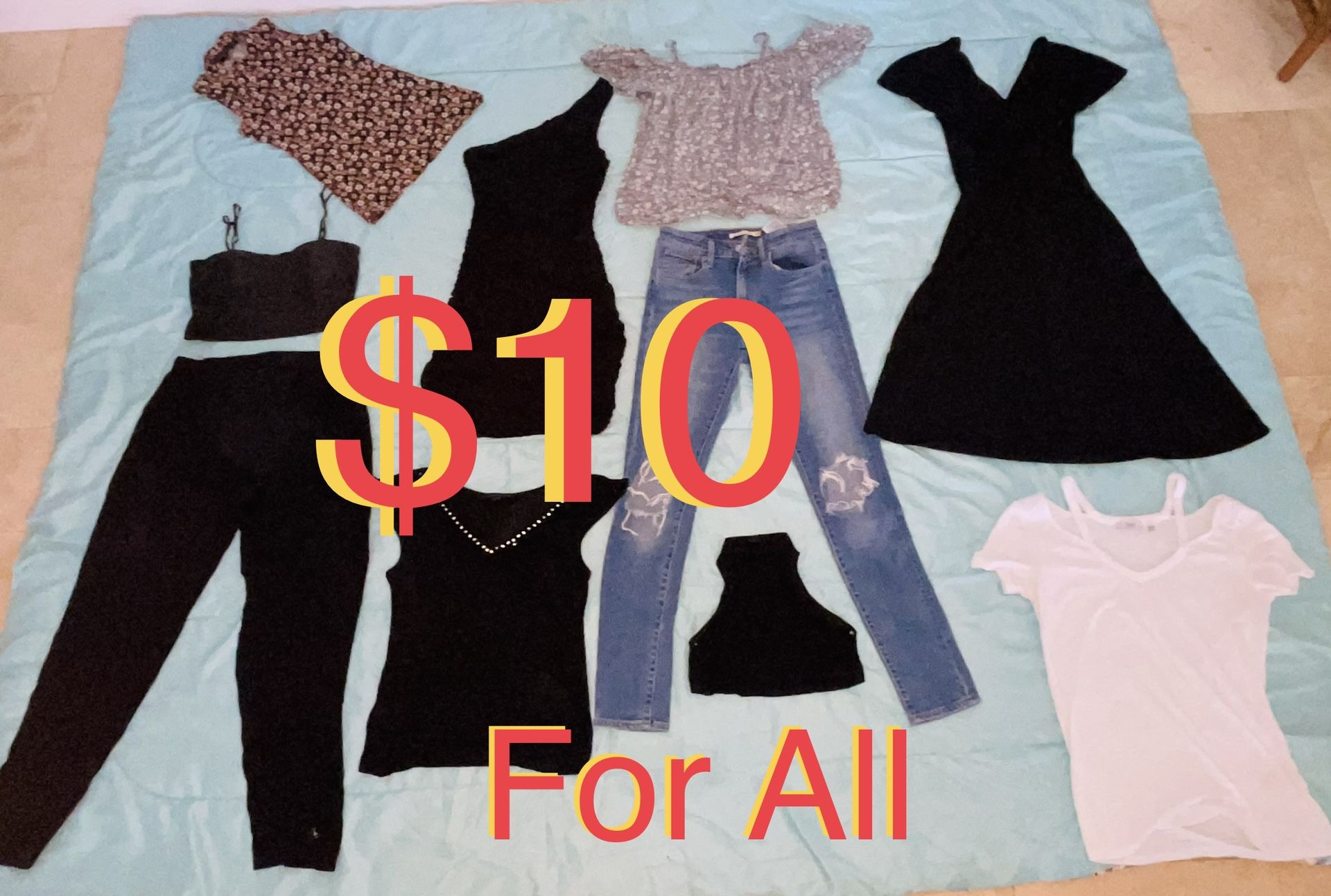 All For $10 Big Bundle of Women Clothes size xs in great condition Levi jeans 👖👗👚etc