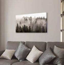 Foggy Forest Canvas Wall Art: Landscape Mountain Artwork Photographic Print Pictures (40" W x 20" H,