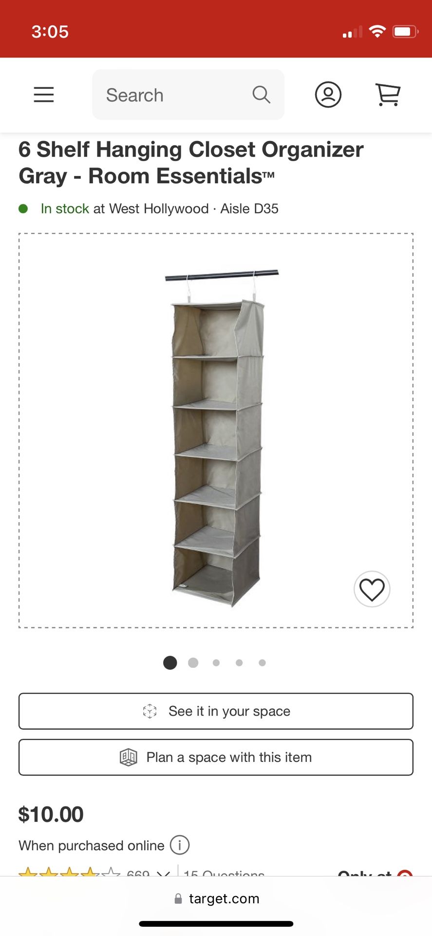 TARGET HANGING CLOSET STORAGE