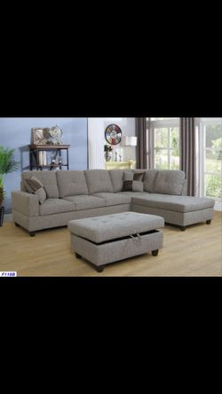 New grey sectional and ottoman