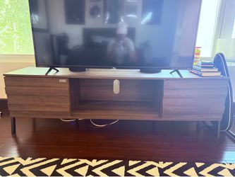 WAMPAT Mid-Century Modern TV Stand for 75 Inch Entertainment Center, Wood Console Media Table with 4 Storage Living Room Bedroom, Espresso 70
