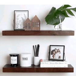 🔥 BRAND NEW Set of 2 – 24" Solid Walnut Floating Shelves | Real Wood | Heavy-Duty Hidden Brackets | Modern Wall Display

