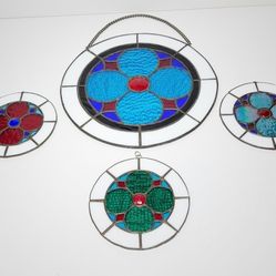Vintage Stained Glass Suncatchers Set Of 4 