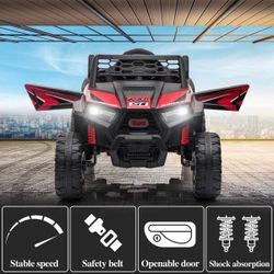 12-Volt Kids Ride On Car Battery Powered UTV Truck with LED Lights, Red and Black
