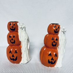 Set of Halloween Candle Holders Pumpkin Ghost