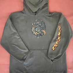 VTG Y2K gray Top Heavy dragon flames hoodie sweatshirt