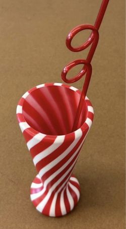 KRAZY STRAW Red & White STRIPED Soda FOUNTAIN Style PLASTIC Cup W/KRAZY STRAW 👀 (please read description)