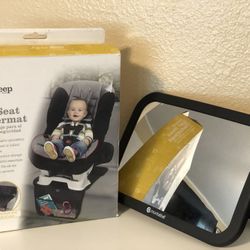 Jeep Deluxe Car Seat Under Mat And  Monbebe Baby Pivot Mirror, Black, Infant