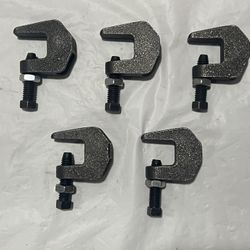 Set of 5, Anvil 3/8"-92 Cast Iron Beam C-Clamps, Malleable Iron, Threaded-Rod