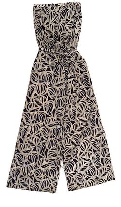 Lilly Pulitzer Strapless Palm Print Wide Leg Jumpsuit Medium Navy Blue White