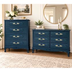 Refinished French Provincial Navy Dresser Set