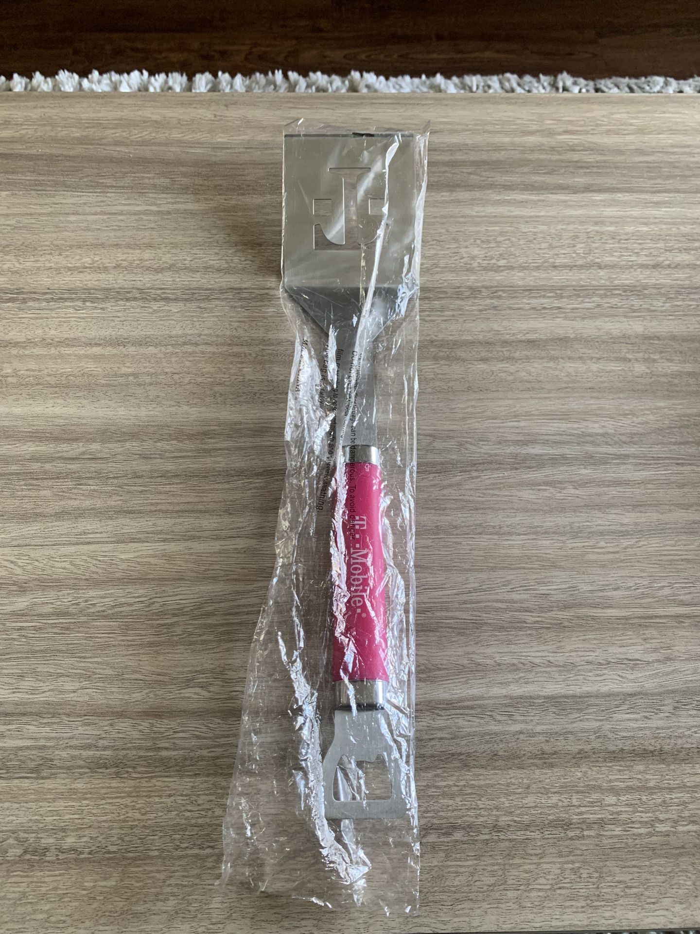 T-Mobile Tuesdays Pink & White BBQ Grill Metal Spatula with Bottle Opener 17" NWT
