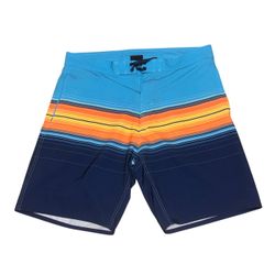MENS BURNSIDE BOARD SHORTS 34 BLUE ORANGE STRIPED SURF BEACH SWIM TRUNKS