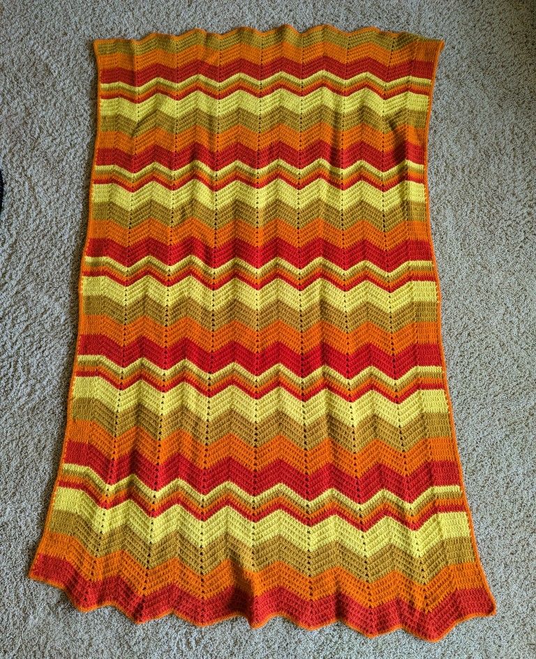 Orange And Yellow Handmade Vintage Afghan
