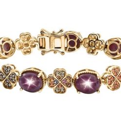 Indian Star Ruby & Multi Gemstone clover Bracelet -7.25” - new! 