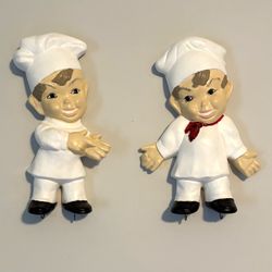 Set of 2 Boy Chef Chalkware Wall Hangings with Utility Hooks
