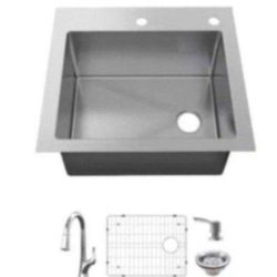 Glacier Bay Dolancourt Tight Radius 25 in. Drop-In Single Bowl 18 Gauge Stainless Steel Kitchen Sink with Pull-Down Faucet