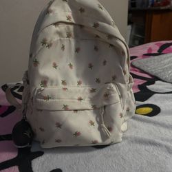 White Backpack With Tulips