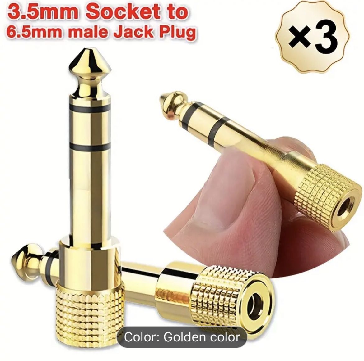 3 Packs 6.35mm (1/4 Inch) Male To 3.5mm (1/8 Inch) Female Stereo Jack Headphone Audio Adapter Golden Plated, 3-Conductor TRS AUX Plug