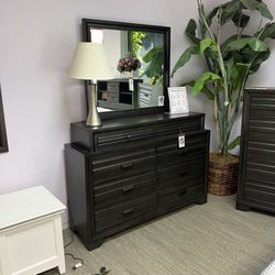 Dark Grey Eight Drawer Dresser - Cottage