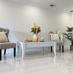 White Carved Coffee Table – French Provincial Style