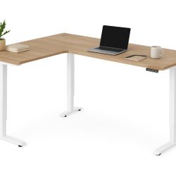  White Frame/Light Rustic Brown Top L shape Desk