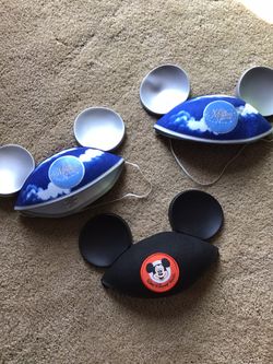 SET 3 WALT DISNEY WORLD MICKEY MOUSE HATS 1 BLACK ORIGINAL DESIGN AND 2 BLUE CLOUD MILLION DREAMS MICKEY EARS