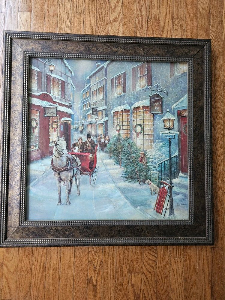 $75.00 - 34" Christmas Statement Wall Art! 2012 Kirkland Collectible/Embellished Frame/Heavy/Traditional Winter Sleigh Ride - Stunning!
