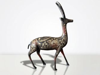 Brass Gazelle Antelope Figurine Etched Floral Black Gold