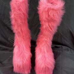 Ellie Pink Faux Fur Platform Boots 
