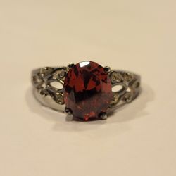 Vintage Large Red Cubic Zirconia 925 Sterling Silver Ring Size 11 NV 4.30g 