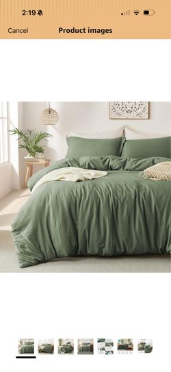 MILDLY Super Soft Duvet Cover - 100% Washed Microfiber Olive Green Comforter Cover Set 3 Pieces with Zipper Closure & Corner Ties (No Comforter)