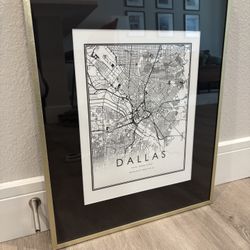 Dallas Map Wall Decor W/ Gold Metal Frame