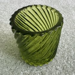 Vintage Green Color Swirled Candle Holder 3” Tall With A Diameter Of 2.5” 1980S