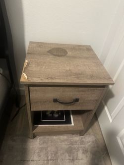 Worn grey nightstands