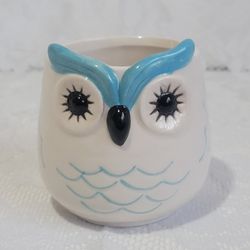 Mini Ceramic Pot Premium Glazed Blue Owl Face Succulent Plant Holder