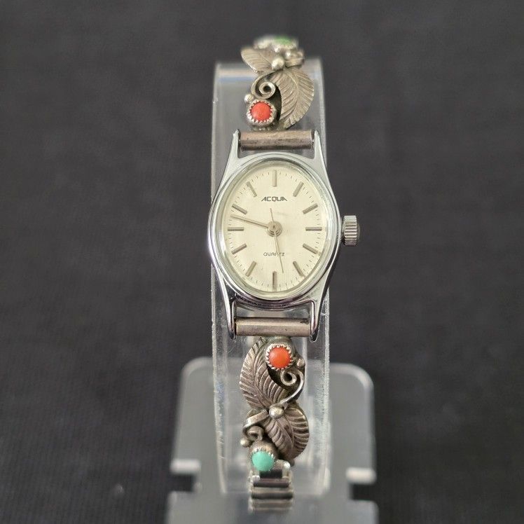 VTG Acqua Sterling Silver Feather Tips Watch Native American Not Working 