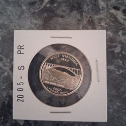 2005 Silver -PROOF West Virginia State Quarter. 