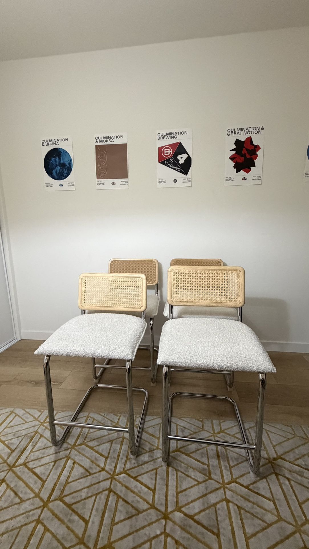 White Boucle Counter Stools