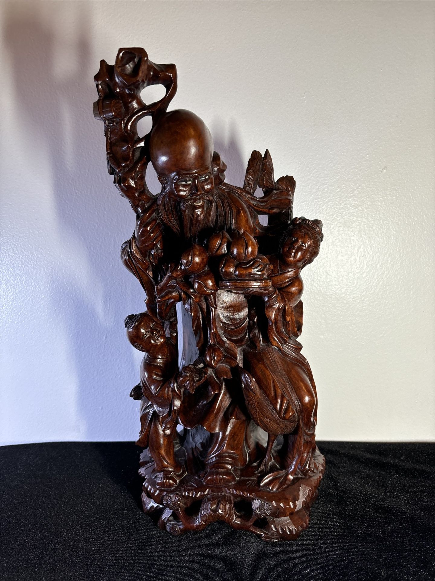 Vintage Chinese Rosewood Carving Statue Sculpture 16”