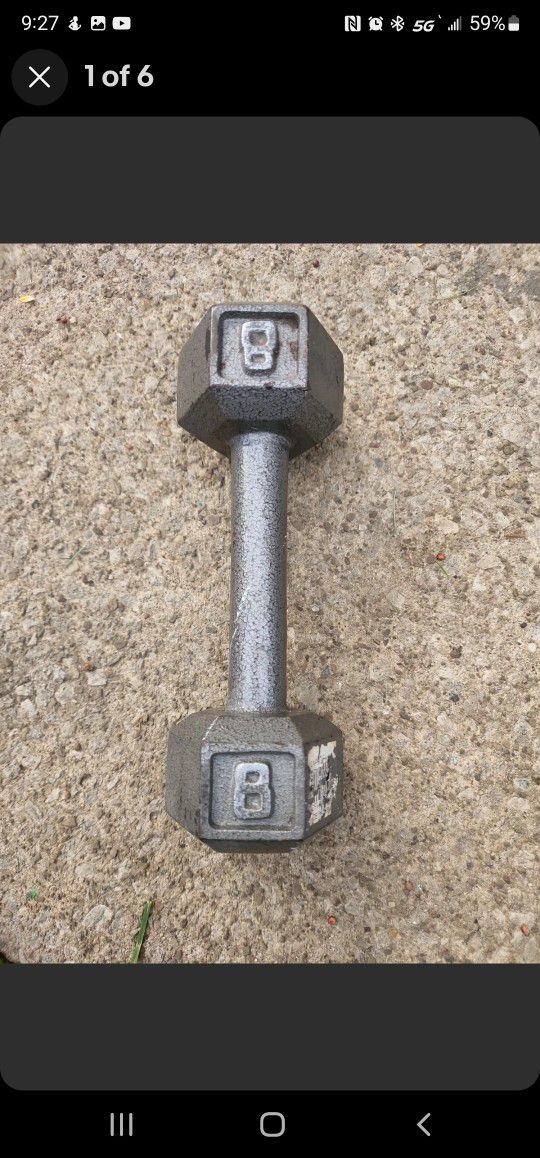 8 LB Pound Dumbbell Cast Iron Hex Head Weight Training Lifting