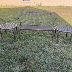 Metal Bench With Tables (2)